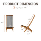 Ensemble de 2 chaises pliantes en bois d'acacia EROMMY - Modèles standard et corde - Idéales pour le jardin, le camping et le balcon.