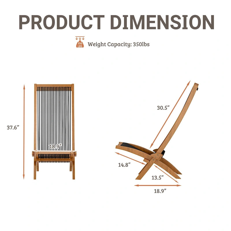 Ensemble de 2 chaises pliantes en bois d'acacia EROMMY - Modèles standard et corde - Idéales pour le jardin, le camping et le balcon.