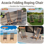 Ensemble de 2 chaises pliantes en bois d'acacia EROMMY - Modèles standard et corde - Idéales pour le jardin, le camping et le balcon.
