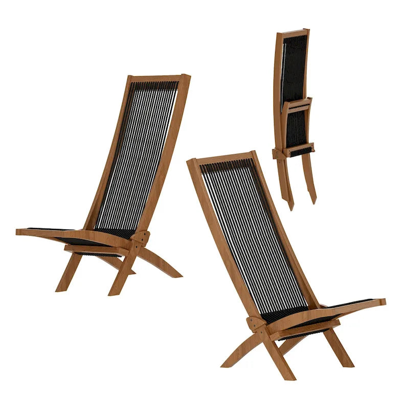 Ensemble de 2 chaises pliantes en bois d'acacia EROMMY - Modèles standard et corde - Idéales pour le jardin, le camping et le balcon.