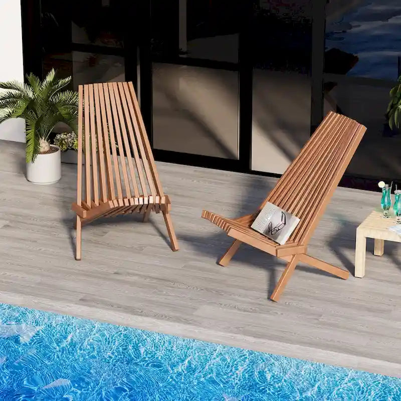 Ensemble de 2 chaises pliantes en bois d'acacia EROMMY - Modèles standard et corde - Idéales pour le jardin, le camping et le balcon.