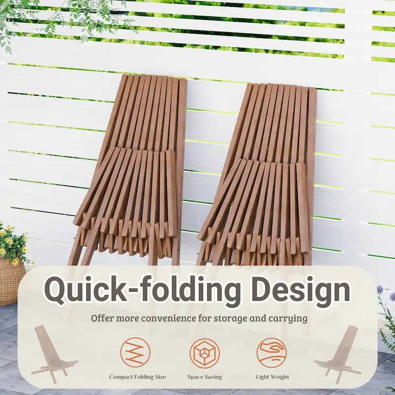 Ensemble de 2 chaises pliantes en bois d'acacia EROMMY - Modèles standard et corde - Idéales pour le jardin, le camping et le balcon.