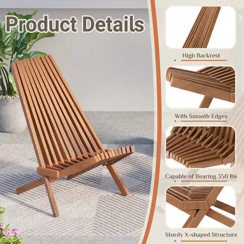 Ensemble de 2 chaises pliantes en bois d'acacia EROMMY - Modèles standard et corde - Idéales pour le jardin, le camping et le balcon.