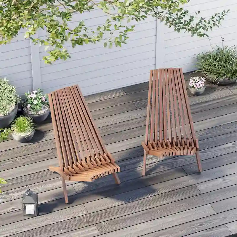 Ensemble de 2 chaises pliantes en bois d'acacia EROMMY - Modèles standard et corde - Idéales pour le jardin, le camping et le balcon.