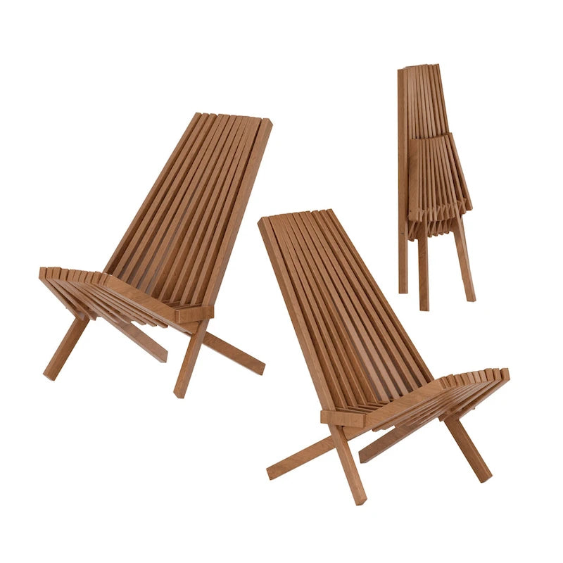 Ensemble de 2 chaises pliantes en bois d'acacia EROMMY - Modèles standard et corde - Idéales pour le jardin, le camping et le balcon.
