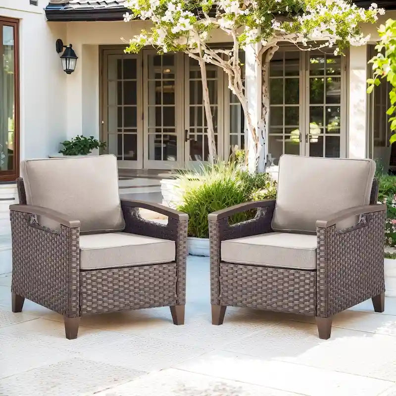 Chaises de patio d'extérieur à dossier haut avec coussin beige