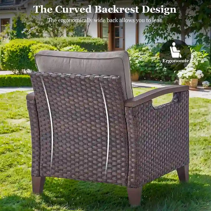 Chaises de patio d'extérieur à dossier haut avec coussin beige
