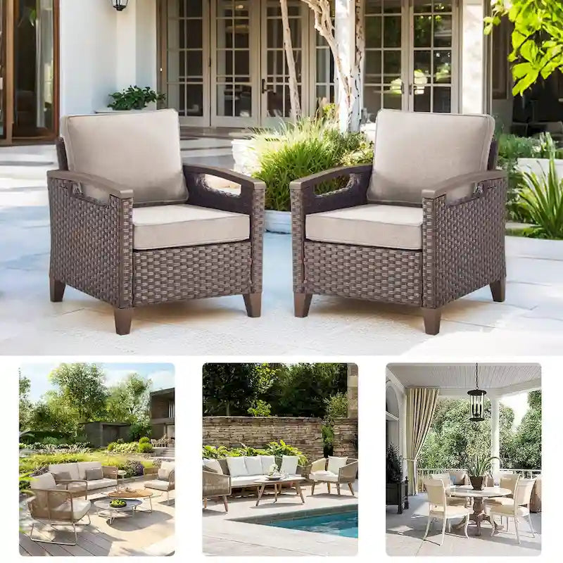 Chaises de patio d'extérieur à dossier haut avec coussin beige
