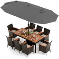 Ensemble de salle à manger d'extérieur Gymax 9 pièces en résine tressée avec table et chaises de patio double face grises