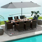 Ensemble de salle à manger d'extérieur Gymax 9 pièces en résine tressée avec table et chaises de patio double face grises