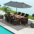 Ensemble de salle à manger d'extérieur Gymax 9 pièces en résine tressée avec table et chaises de patio double face grises