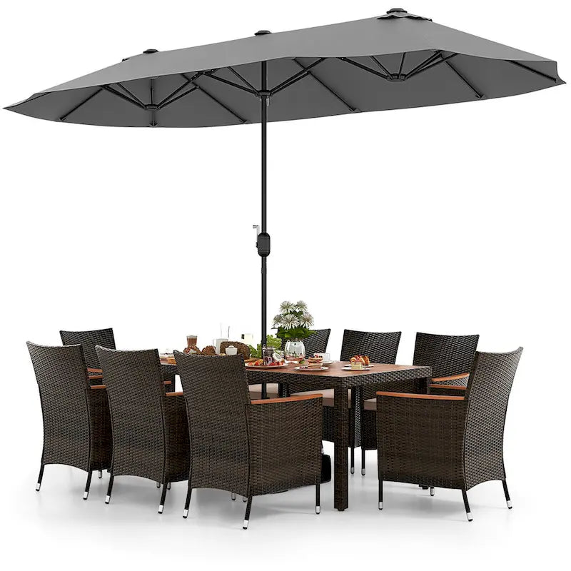 Ensemble de salle à manger d'extérieur Gymax 9 pièces en résine tressée avec table et chaises de patio double face grises