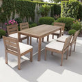 Ensemble de salle à manger d'extérieur 7 pièces en bois d'acacia avec table rectangulaire et 6 chaises rembourrées