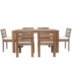 Ensemble de salle à manger d'extérieur 7 pièces en bois d'acacia avec table rectangulaire et 6 chaises rembourrées