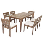 Ensemble de salle à manger d'extérieur 7 pièces en bois d'acacia avec table rectangulaire et 6 chaises rembourrées