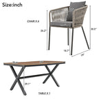 Ensemble de salle à manger d'extérieur 7 pièces avec structure en métal, 6 chaises rembourrées et plateau en bois d'acacia