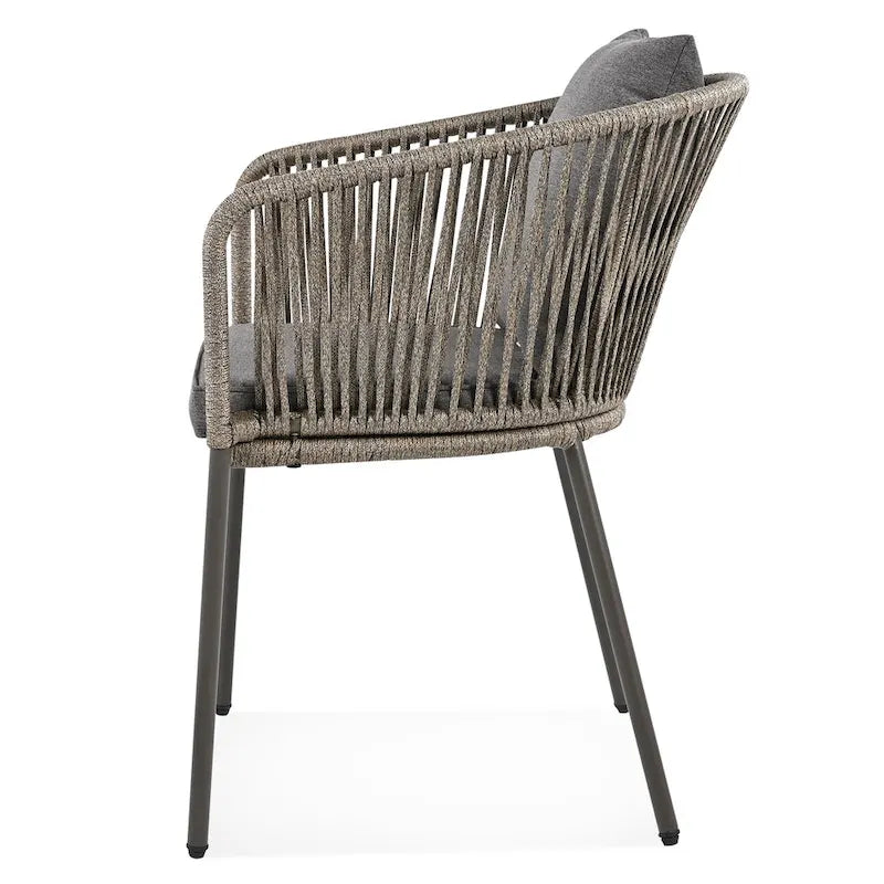 Ensemble de salle à manger d'extérieur 7 pièces avec structure en métal, 6 chaises rembourrées et plateau en bois d'acacia