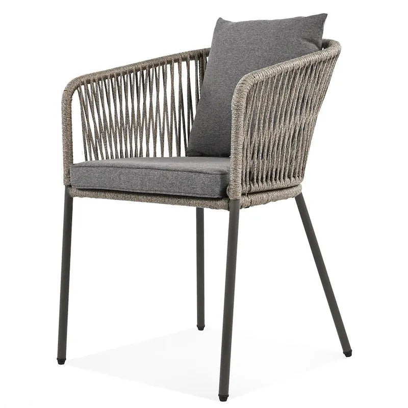 Ensemble de salle à manger d'extérieur 7 pièces avec structure en métal, 6 chaises rembourrées et plateau en bois d'acacia