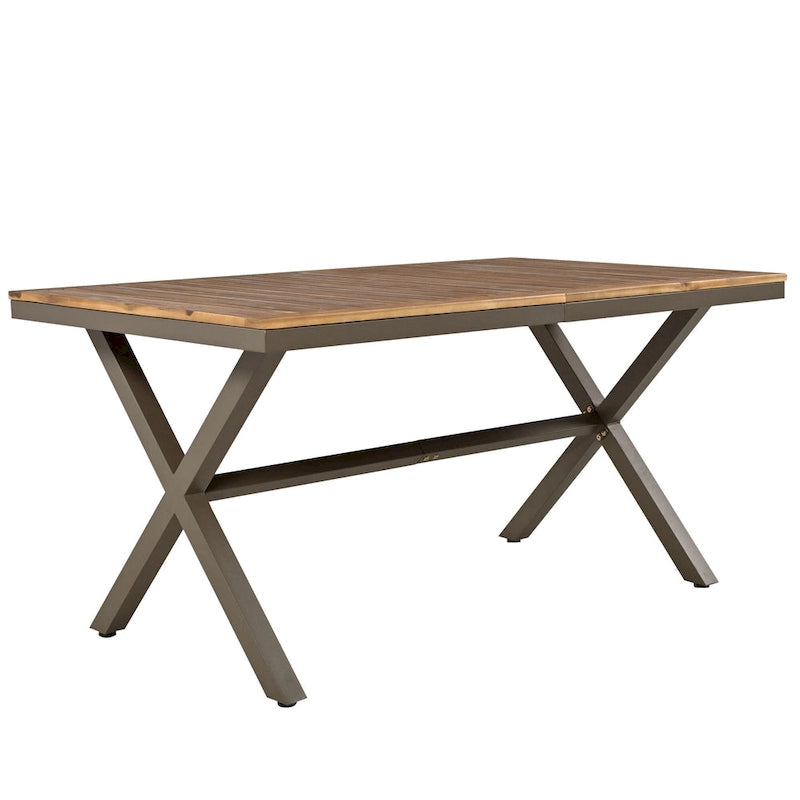 Ensemble de salle à manger d'extérieur 7 pièces avec structure en métal, 6 chaises rembourrées et plateau en bois d'acacia