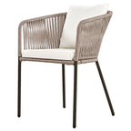 Ensemble de salle à manger d'extérieur 7 pièces avec structure en métal, 6 chaises rembourrées et plateau en bois d'acacia