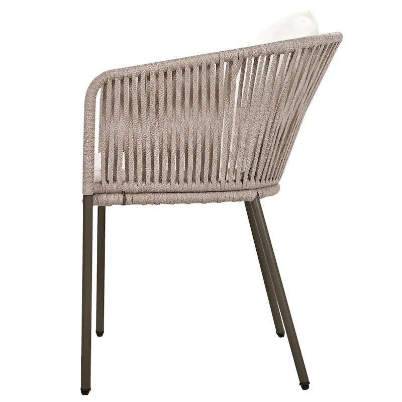 Ensemble de salle à manger d'extérieur 7 pièces avec structure en métal, 6 chaises rembourrées et plateau en bois d'acacia