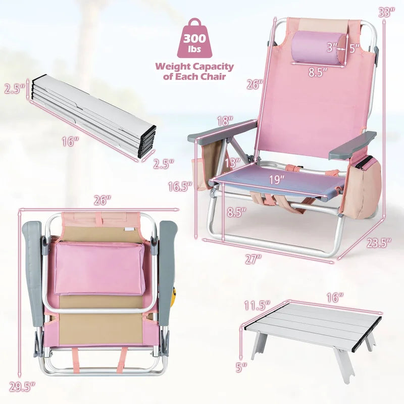 Ensemble table et sac à dos pliable Gymax 2 pièces, 5 positions, pour l'extérieur