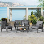 Ensemble de mobilier de patio extérieur 4 pièces, ensemble de meubles sectionnels résistants aux intempéries avec chaises en corde tressée et table basse