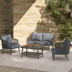 Ensemble de mobilier de patio extérieur 4 pièces, ensemble de meubles sectionnels résistants aux intempéries avec chaises en corde tressée et table basse