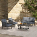 Ensemble de mobilier de patio extérieur 4 pièces, ensemble de meubles sectionnels résistants aux intempéries avec chaises en corde tressée et table basse