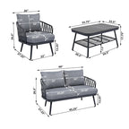 Ensemble de mobilier de patio extérieur 4 pièces, ensemble de meubles sectionnels résistants aux intempéries avec chaises en corde tressée et table basse