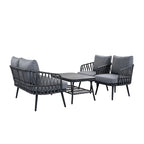 Ensemble de mobilier de patio extérieur 4 pièces, ensemble de meubles sectionnels résistants aux intempéries avec chaises en corde tressée et table basse
