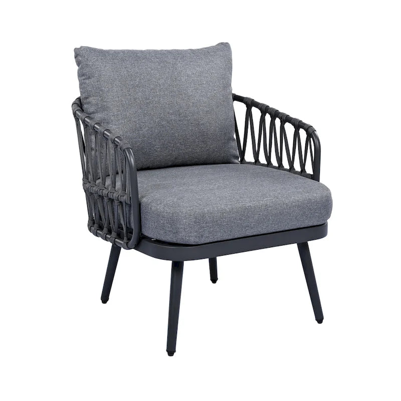 Ensemble de mobilier de patio extérieur 4 pièces, ensemble de meubles sectionnels résistants aux intempéries avec chaises en corde tressée et table basse