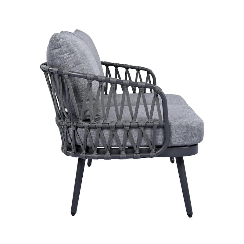 Ensemble de mobilier de patio extérieur 4 pièces, ensemble de meubles sectionnels résistants aux intempéries avec chaises en corde tressée et table basse