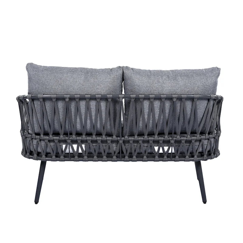 Ensemble de mobilier de patio extérieur 4 pièces, ensemble de meubles sectionnels résistants aux intempéries avec chaises en corde tressée et table basse