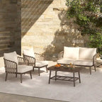 Ensemble de mobilier de patio extérieur 4 pièces, ensemble de meubles sectionnels résistants aux intempéries avec chaises en corde tressée et table basse
