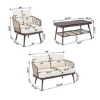 Ensemble de mobilier de patio extérieur 4 pièces, ensemble de meubles sectionnels résistants aux intempéries avec chaises en corde tressée et table basse
