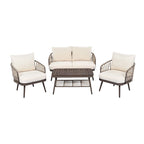 Ensemble de mobilier de patio extérieur 4 pièces, ensemble de meubles sectionnels résistants aux intempéries avec chaises en corde tressée et table basse
