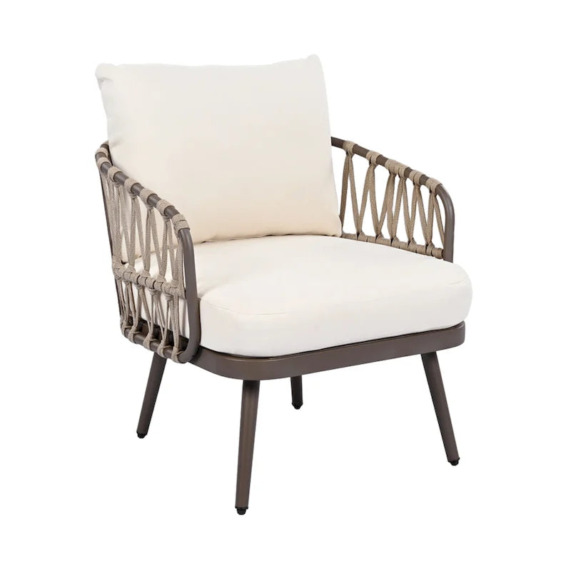 Ensemble de mobilier de patio extérieur 4 pièces, ensemble de meubles sectionnels résistants aux intempéries avec chaises en corde tressée et table basse