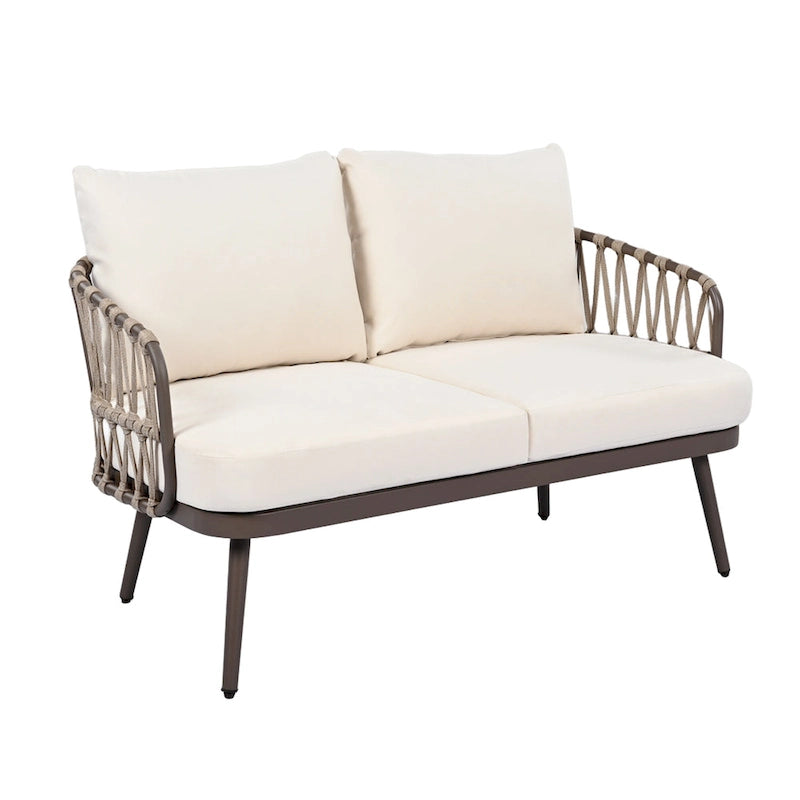 Ensemble de mobilier de patio extérieur 4 pièces, ensemble de meubles sectionnels résistants aux intempéries avec chaises en corde tressée et table basse