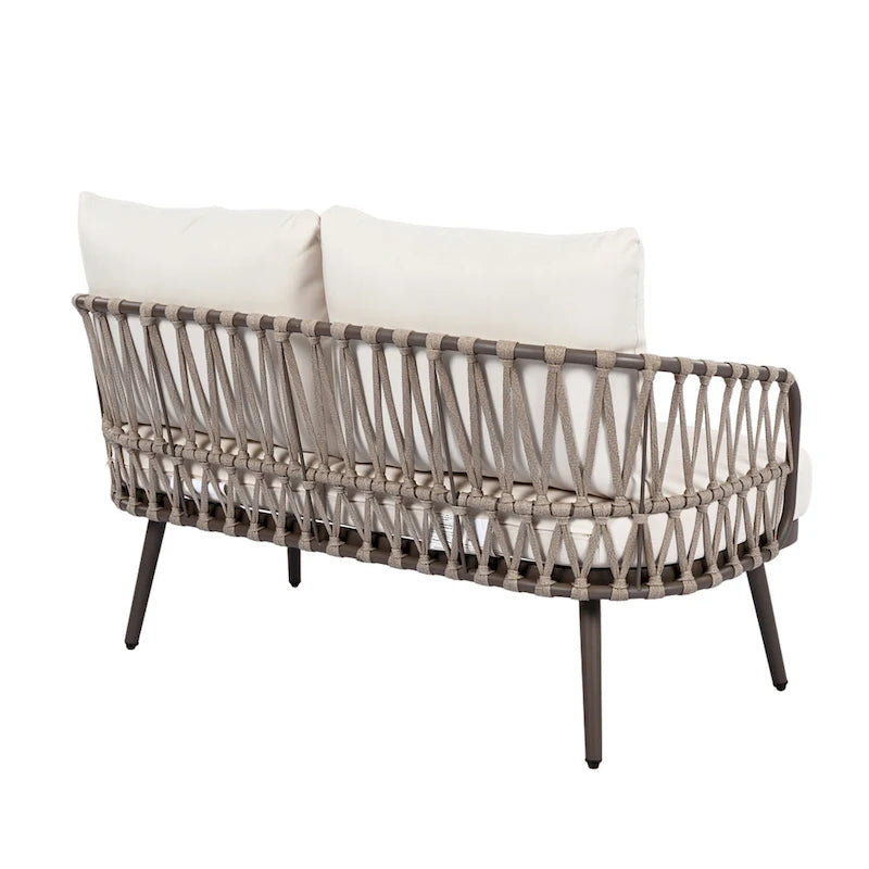 Ensemble de mobilier de patio extérieur 4 pièces, ensemble de meubles sectionnels résistants aux intempéries avec chaises en corde tressée et table basse