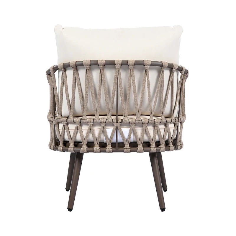Ensemble de mobilier de patio extérieur 4 pièces, ensemble de meubles sectionnels résistants aux intempéries avec chaises en corde tressée et table basse