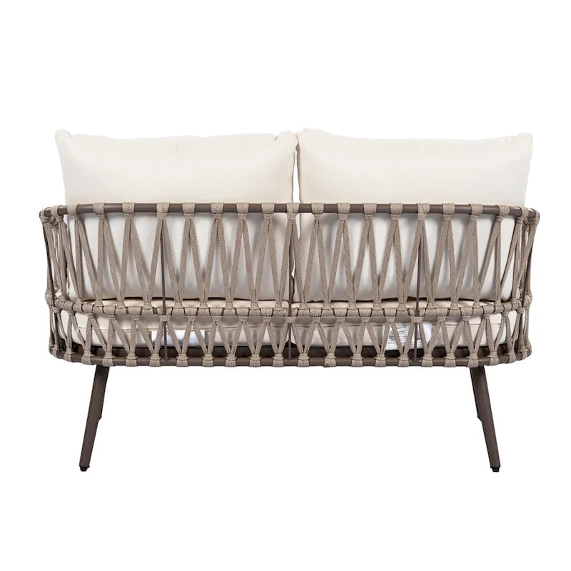 Ensemble de mobilier de patio extérieur 4 pièces, ensemble de meubles sectionnels résistants aux intempéries avec chaises en corde tressée et table basse