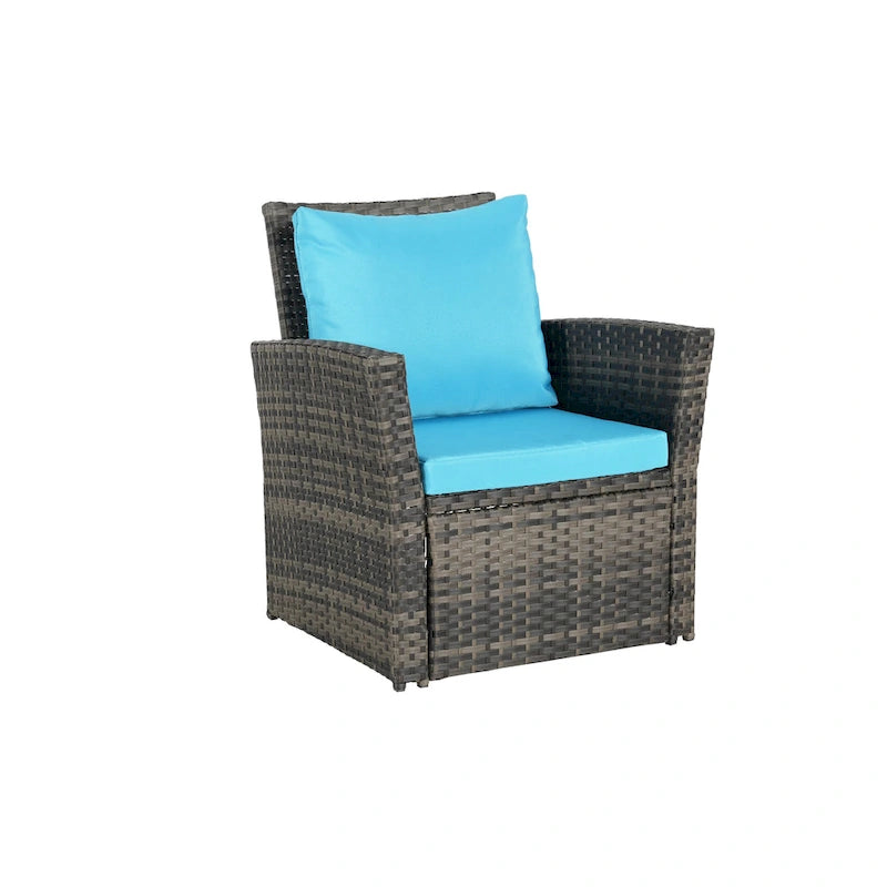 Ensemble de mobilier de patio 4 pièces, canapé d'extérieur en rotin tressé avec coussins résistants à l'eau et table basse en verre trempé