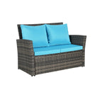 Ensemble de mobilier de patio 4 pièces, canapé d'extérieur en rotin tressé avec coussins résistants à l'eau et table basse en verre trempé