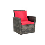 Ensemble de mobilier de patio 4 pièces, canapé d'extérieur en rotin tressé avec coussins résistants à l'eau et table basse en verre trempé