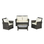 Ensemble de mobilier de patio 4 pièces, canapé d'extérieur en rotin tressé avec coussins résistants à l'eau et table basse en verre trempé