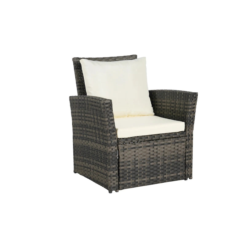 Ensemble de mobilier de patio 4 pièces, canapé d'extérieur en rotin tressé avec coussins résistants à l'eau et table basse en verre trempé