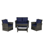 Ensemble de mobilier de patio 4 pièces, canapé d'extérieur en rotin tressé avec coussins résistants à l'eau et table basse en verre trempé
