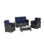 Ensemble de mobilier de patio 4 pièces, canapé d'extérieur en rotin tressé avec coussins résistants à l'eau et table basse en verre trempé