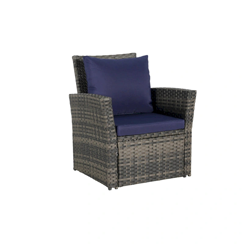 Ensemble de mobilier de patio 4 pièces, canapé d'extérieur en rotin tressé avec coussins résistants à l'eau et table basse en verre trempé